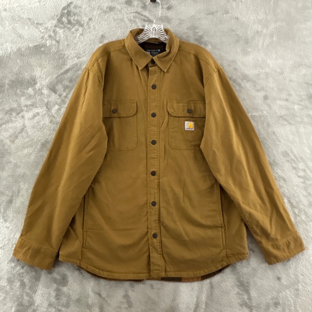 Carhartt Canvas Fleece Lined‎ Shirt Jac L Brown Rugged Flex Relaxed Fit TJ5419-M